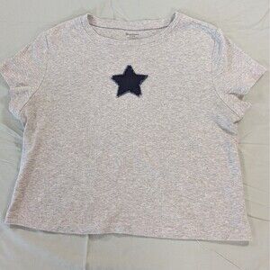 No Boundaries T Shirt Top Women's Size XL Gray Star Short Sleeve Round Neck